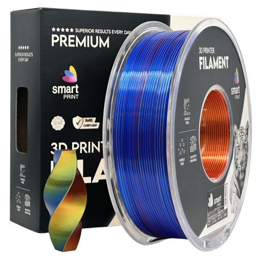 Silk PLA Trojna Barva rdeča rumena modra filament 1.75mm – Smart Print Sijajni Filament za 3D Tisk (1kg Kolut)