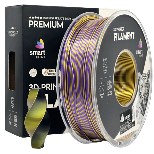 Silk PLA Trojna Barva črna zlata vijolična filament 1.75mm – Smart Print Sijajni Filament za 3D Tisk (1kg Kolut)